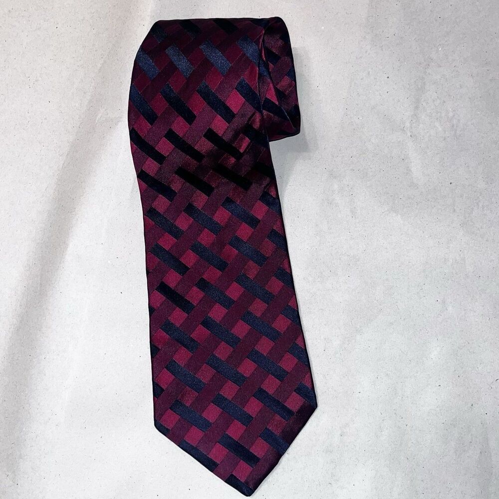 Murano Men's Burgundy Navy Geometric Pattern Extra Long Tie Made In USA